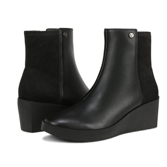 VIONIC Womens Skylar Wedge Ankle Bootie US 10 Wide EU 41 Black Leather NWOB - Picture 1 of 12